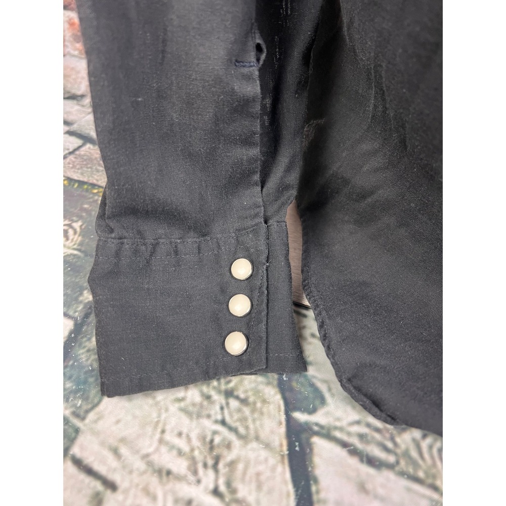 Vtg 70s Cowboy Joe Atlantic Westerner Black Pearl Snap Shirt Embroidered Wagon L - Picture 4 of 6